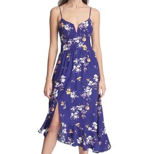 Guess Blue Floral Asymmetrical Midi Dress